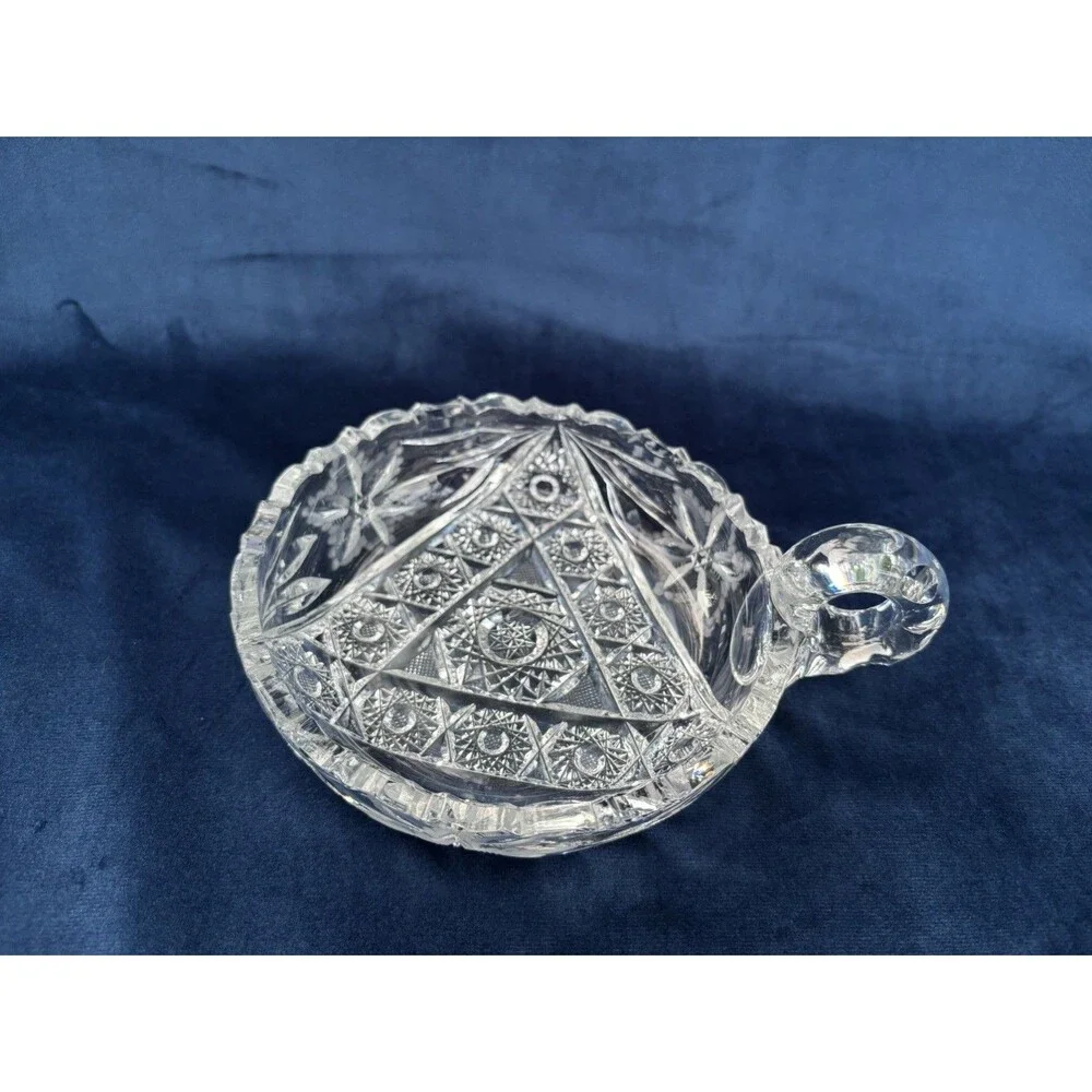 American Brilliant Period Intricate Pattern Sawtooth Candy Dish Handle
